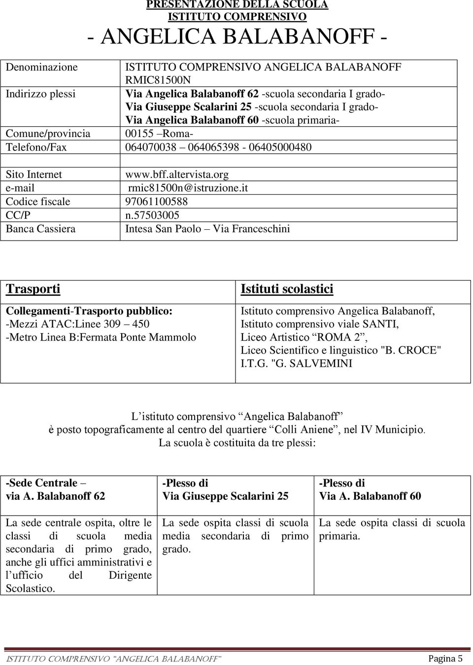 Internet www.bff.altervista.org e-mail rmic81500n@istruzione.it Codice fiscale 97061100588 CC/P n.