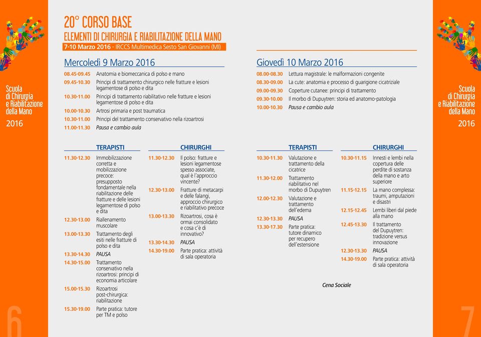 00-10.30 Artrosi primaria e post traumatica Giovedì 10 Marzo 08.00-08.30 Lettura magistrale: le malformazioni congenite 08.30-09.00 La cute: anatomia e processo di guarigione cicatriziale 09.00-09.