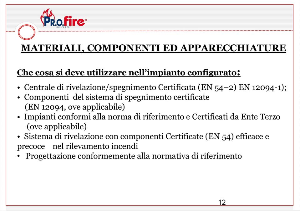 applicabile) Impianti conformi alla norma di riferimento e Certificati da Ente Terzo (ove applicabile) Sistema di