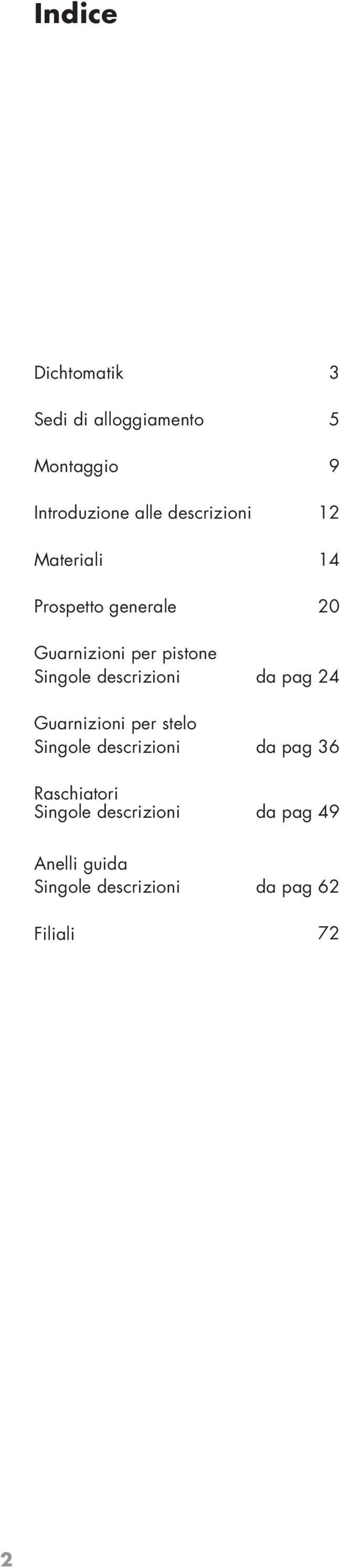 descrizioni da pag 24 Guarnizioni per stelo Singole descrizioni da pag 36