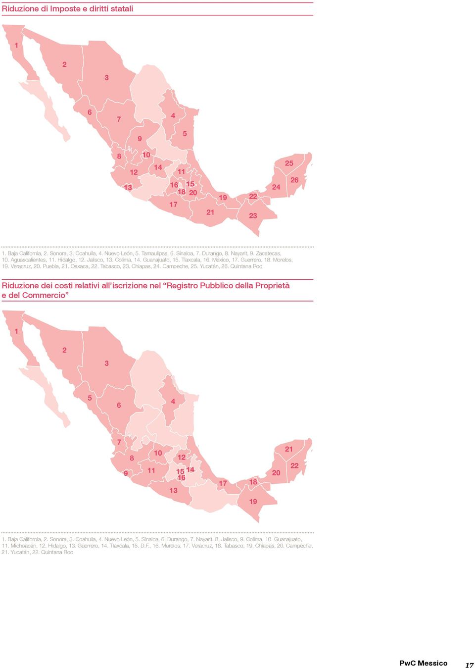 Oaxaca, 22. Tabasco, 23. Chiapas, 24. Campeche, 25. Yucatán, 26.