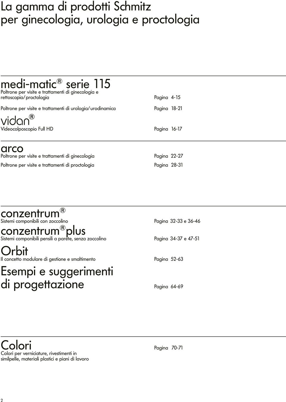 proctologia Pagina 28-31 conzentrum Sistemi componibili con zoccolino Pagina 32-33 e 36-46 conzentrum plus Sistemi componibili pensili a parete, senza zoccolino Pagina 34-37 e 47-51 Orbit Il concetto