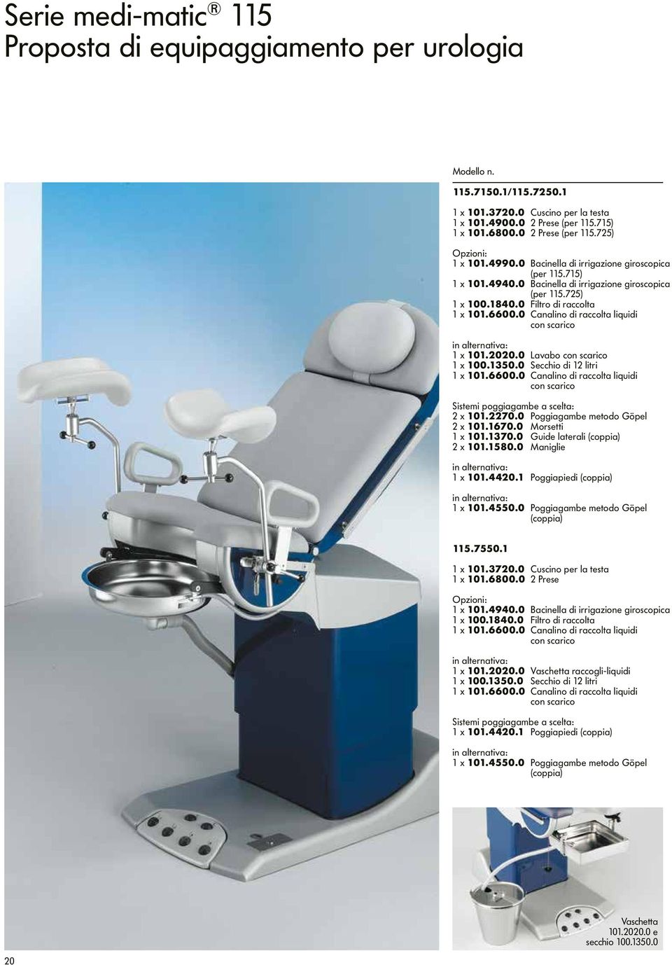 0 Canalino di raccolta liquidi con scarico in alternativa: 1 x 101.2020.0 Lavabo con scarico 1 x 100.1350.0 Secchio di 12 litri 1 x 101.6600.