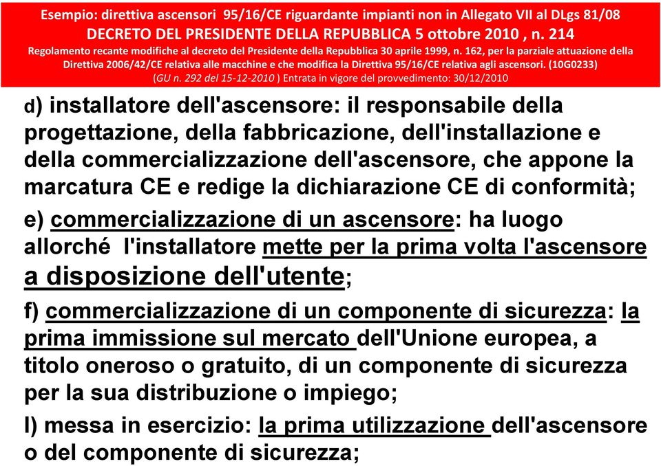 162, per la parziale attuazione della Direttiva 2006/42/CE relativa alle macchine e che modifica la Direttiva 95/16/CE relativa agli ascensori. (10G0233) (GU n.