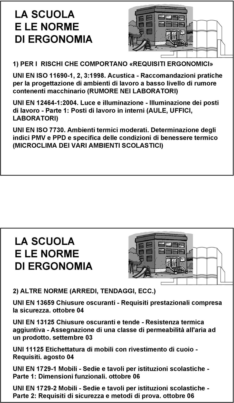 Luce e illuminazione - Illuminazione dei posti di lavoro - Parte 1: Posti di lavoro in interni (AULE, UFFICI, LABORATORI) UNI EN ISO 7730. Ambienti termici moderati.