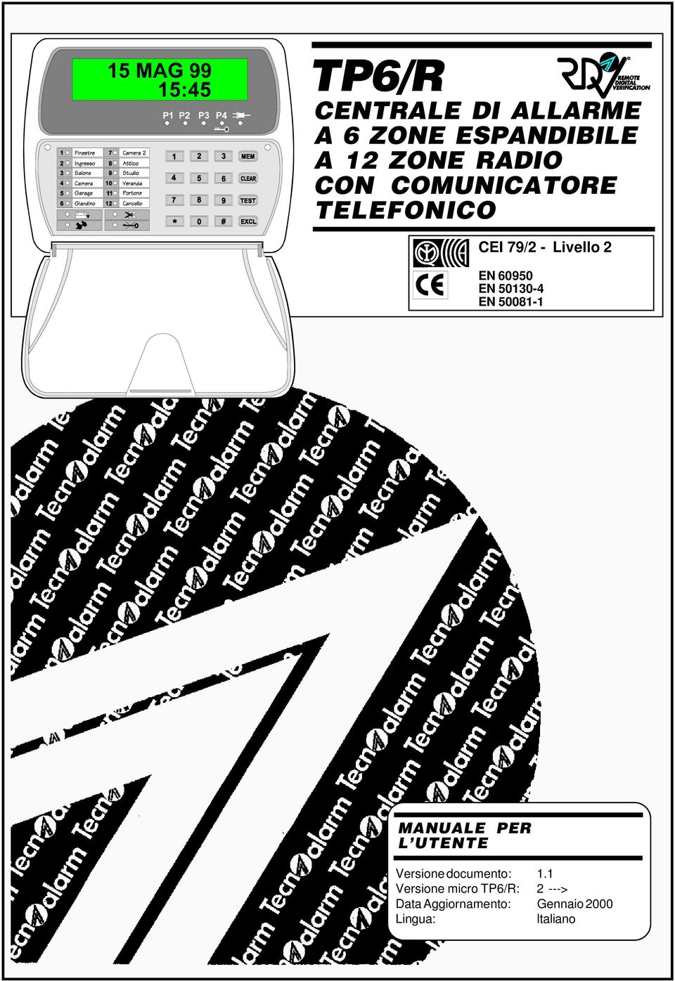 EN 50081-1 MANUALE PER L'UTENTE Versione documento: 1.