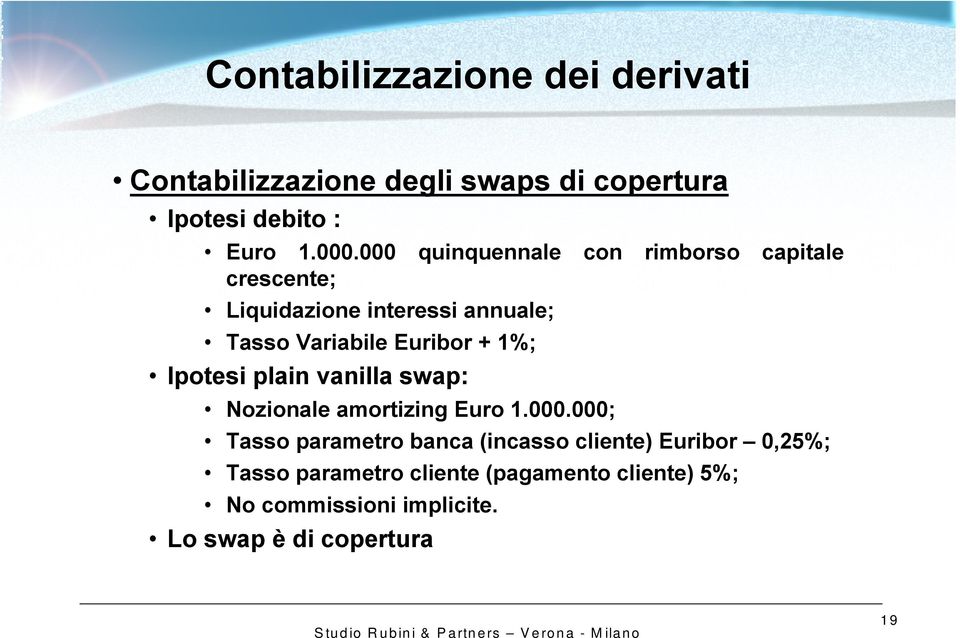Euribor + 1%; Ipotesi plain vanilla swap: Nozionale amortizing Euro 1.000.