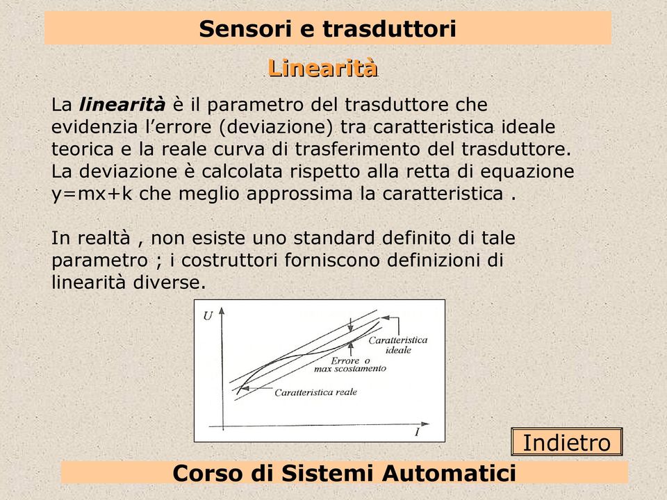 La deviazione è calcolata rispetto alla retta di equazione y=mx+k che meglio approssima la