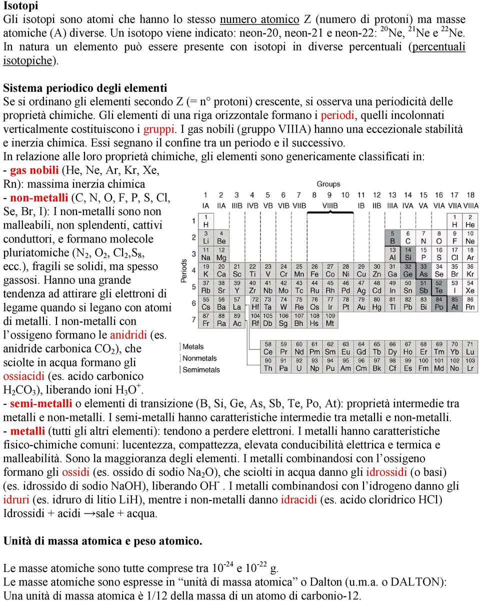 Sistema periodico degli elementi Se si ordinano gli elementi secondo Z (= n protoni) crescente, si osserva una periodicità delle proprietà chimiche.