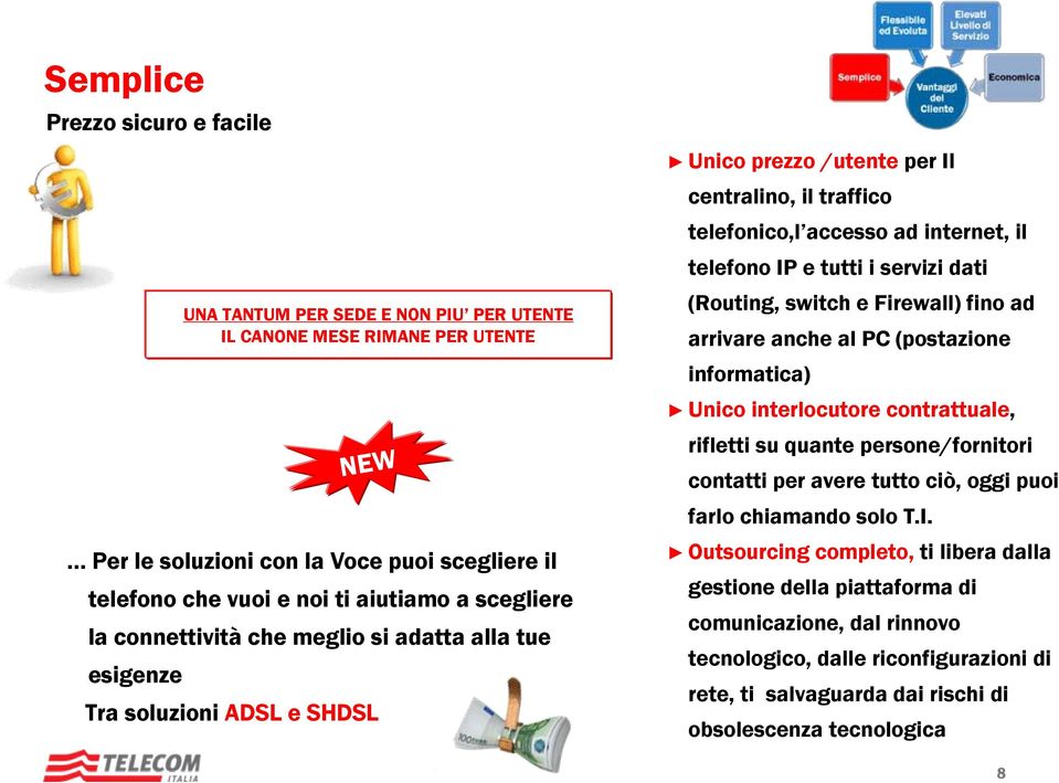 servizi dati (Routing, switch e Firewall) fino ad arrivare anche al PC (postazione informatica) Unico interlocutore contrattuale, rifletti su quante persone/fornitori contatti per avere tutto ciò,