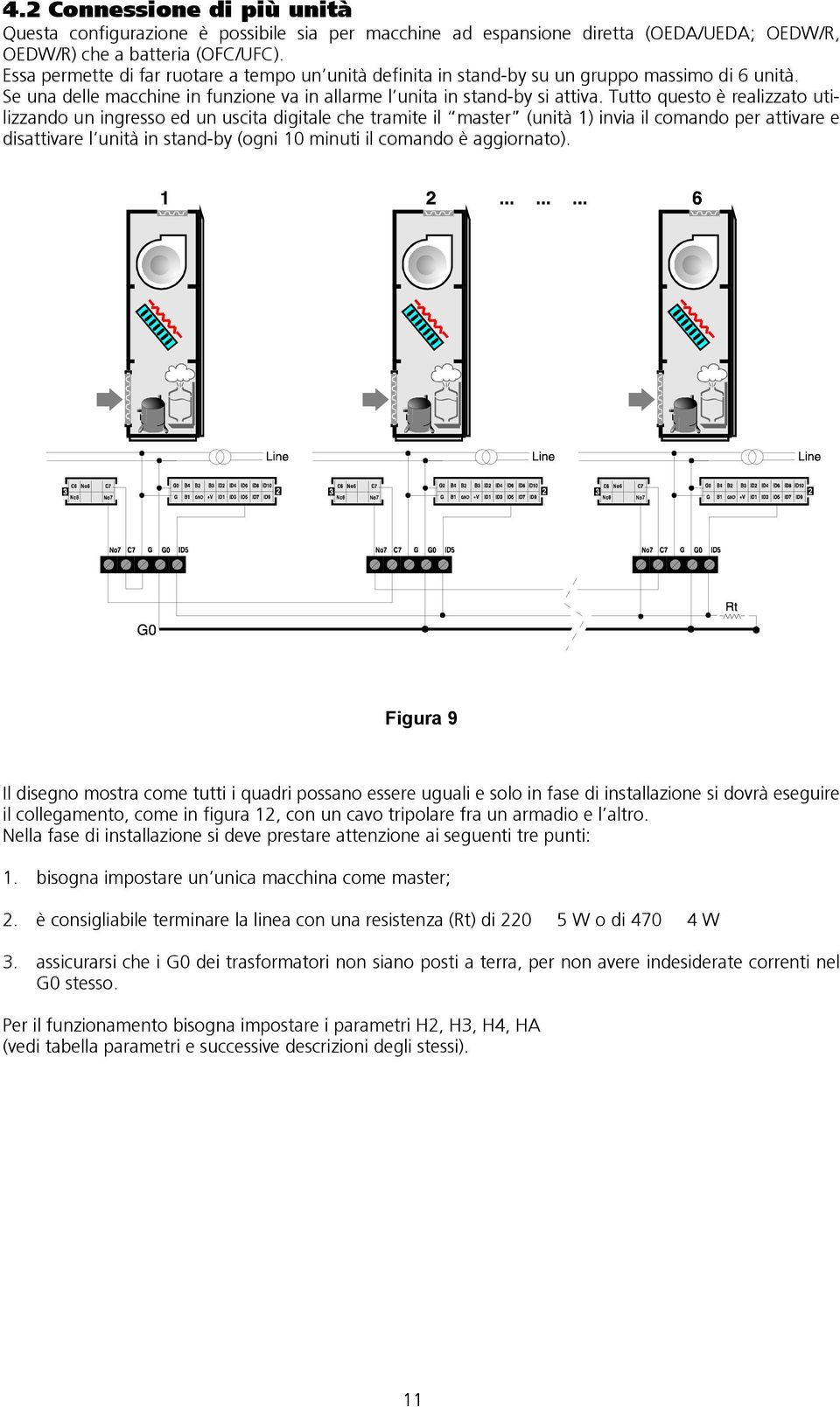 Tutto questo è realizzato utilizzando un ingresso ed un uscita digitale che tramite il master (unità 1) invia il comando per attivare e disattivare l unità in stand-by (ogni 10 minuti il comando è