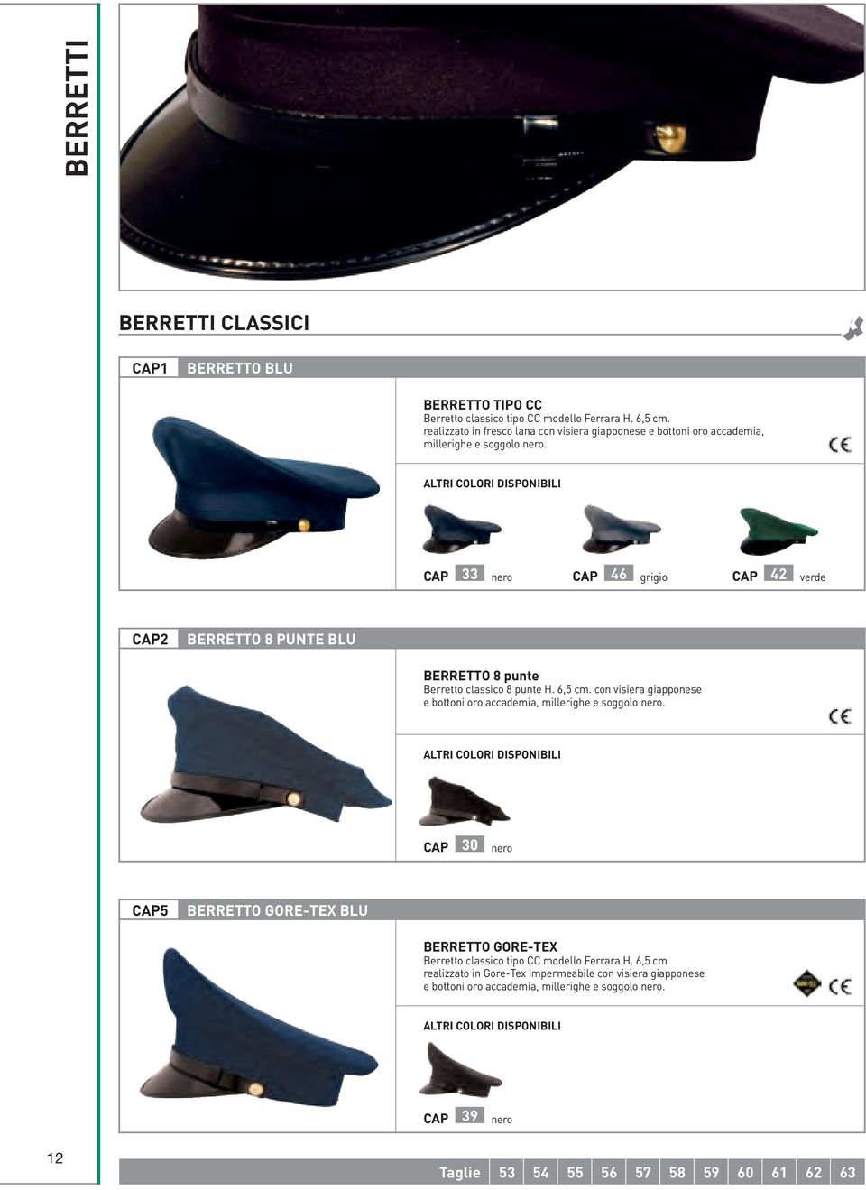 ALTRI COLORI DISPONIBILI 33 CAPnero CAP 46 grigio CAP 42 verde CAP2 BERRETTO 8 PUNTE BLU BERRETTO 8 punte Berretto classico 8 punte H. 6,5 cm.