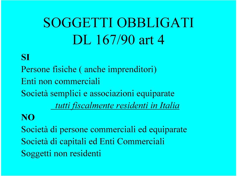 equiparate tutti fiscalmente residenti in Italia NO Società di persone