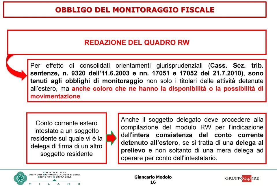 corrente estero intestato a un soggetto residente sul quale vi è la delega di firma di un altro soggetto residente Anche il soggetto delegato deve procedere alla compilazione del modulo RW per