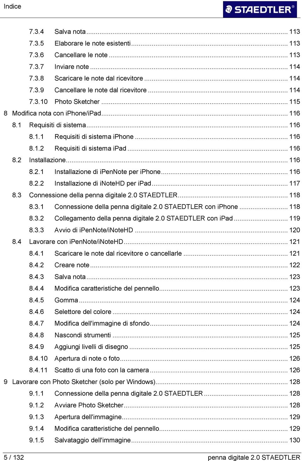 .. 116 8.1 Installazione di ipennote per iphone... 116 8.2 Installazione di inotehd per ipad... 117 8.3 Connessione della penna digitale 0 STAEDTLER... 118 8.3.1 Connessione della penna digitale 0 STAEDTLER con iphone.