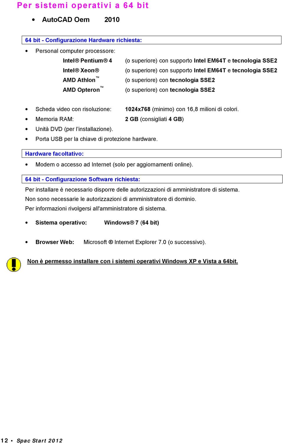 (minimo) con 16,8 milioni di colori. Memoria RAM: 2 GB (consigliati 4 GB) Unità DVD (per l installazione). Porta USB per la chiave di protezione hardware.