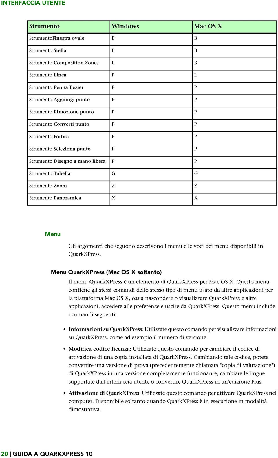 P P P P P P G Z X Menu Gli argomenti che seguono descrivono i menu e le voci dei menu disponibili in QuarkXPress.