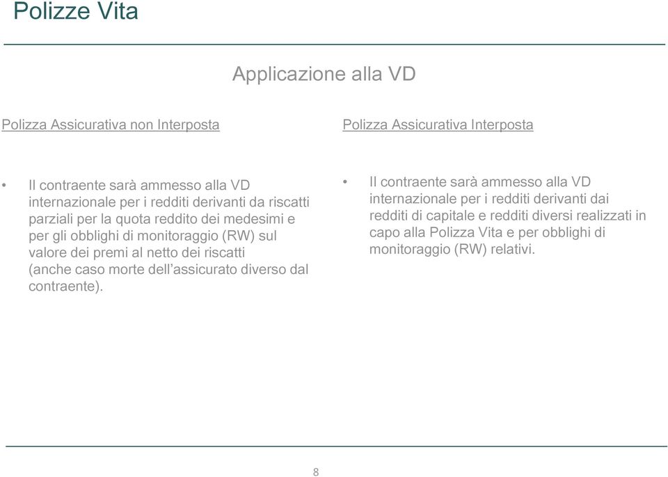 valore dei premi al netto dei riscatti (anche caso morte dell assicurato diverso dal contraente).