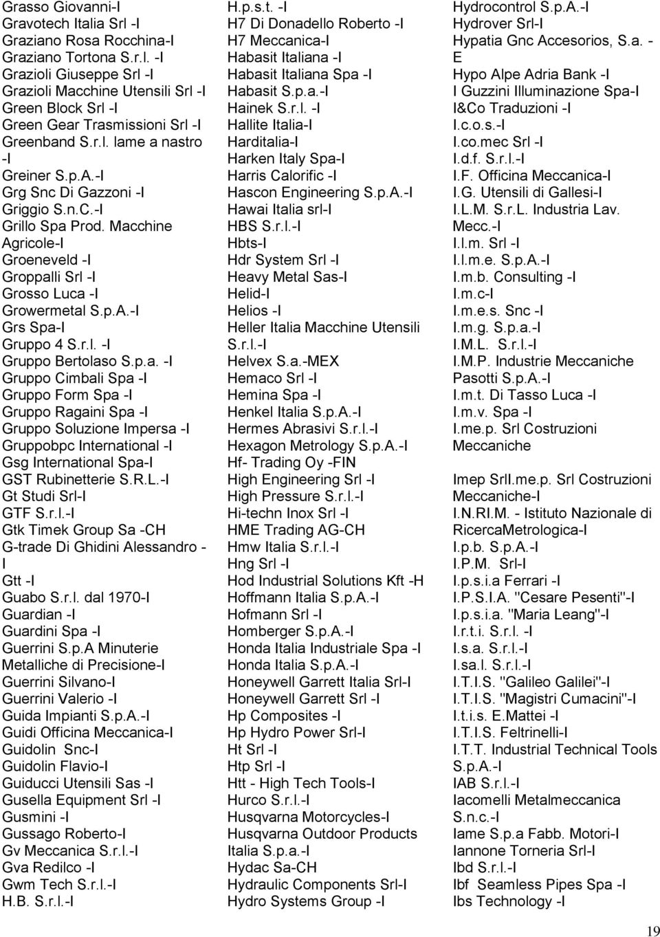 p.a. - Gruppo Cimbali Spa - Gruppo Form Spa - Gruppo Ragaini Spa - Gruppo Soluzione mpersa - Gruppobpc nternational - Gsg nternational Spa- GST Rubinetterie S.R.L.- Gt Studi Srl- GTF S.r.l.- Gtk Timek Group Sa -CH G-trade Di Ghidini Alessandro - Gtt - Guabo S.