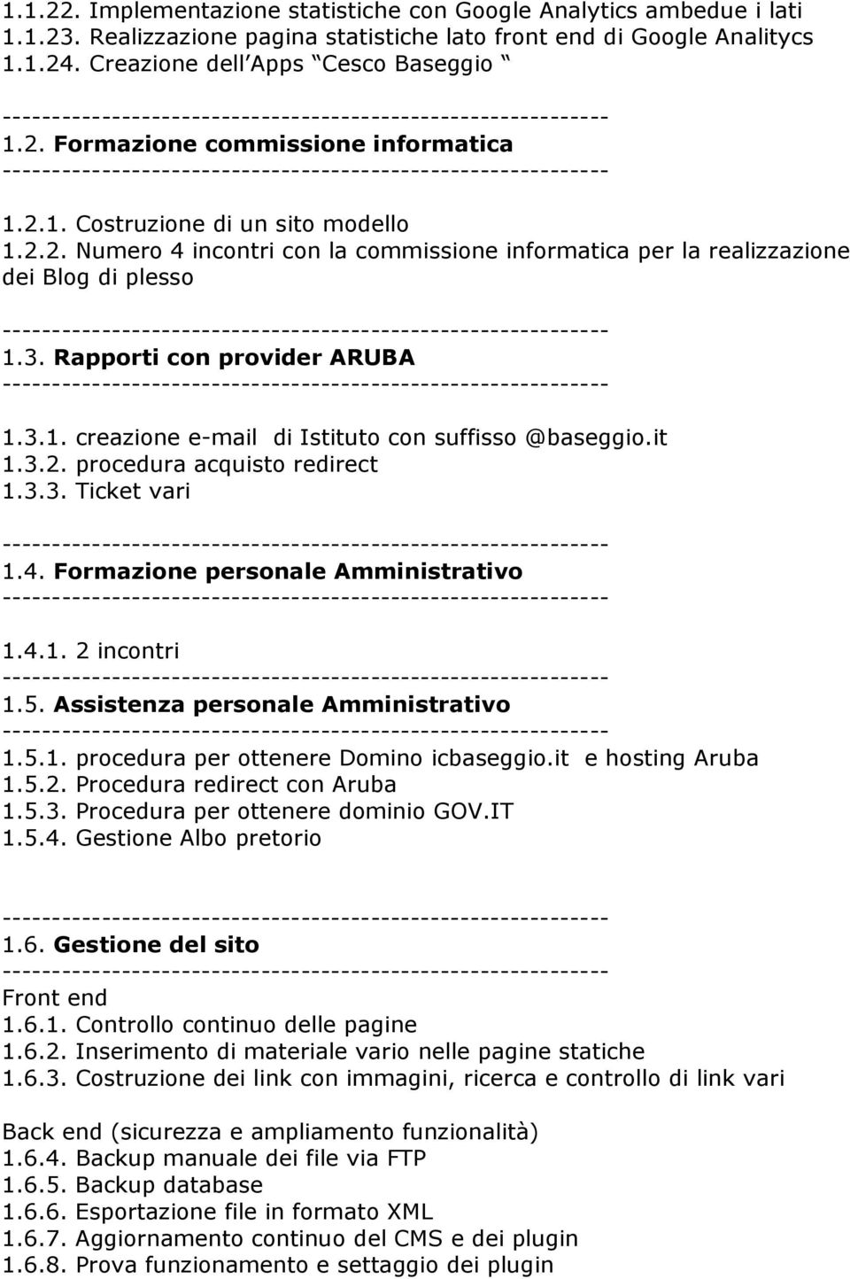 it 1.3.2. procedura acquisto redirect 1.3.3. Ticket vari 1.4. Formazione personale Amministrativo 1.4.1. 2 incontri 1.5. Assistenza personale Amministrativo 1.5.1. procedura per ottenere Domino icbaseggio.