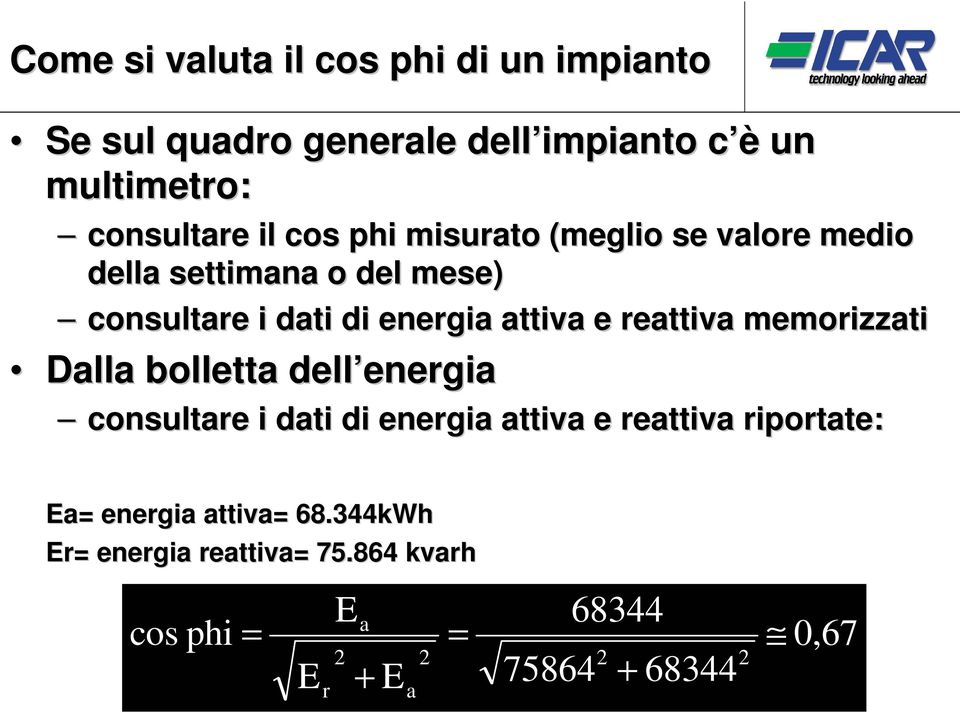 reattiva memorizzati Dalla bolletta dell energia consultare i dati di energia attiva e reattiva riportate: Ea=