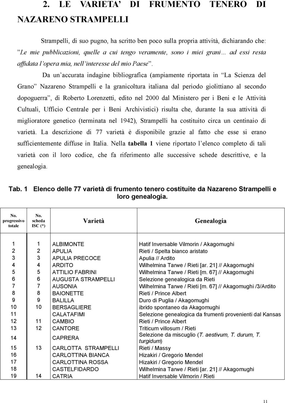 Da un accurata indagine bibliografica (ampiamente riportata in La Scienza del Grano Nazareno Strampelli e la granicoltura italiana dal periodo giolittiano al secondo dopoguerra, di Roberto