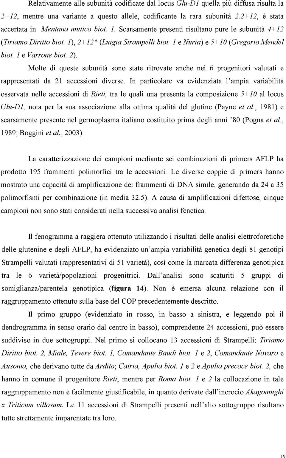 1 e Nuria) e 5+10 (Gregorio Mendel biot. 1 e Varrone biot. 2). Molte di queste subunità sono state ritrovate anche nei 6 progenitori valutati e rappresentati da 21 accessioni diverse.