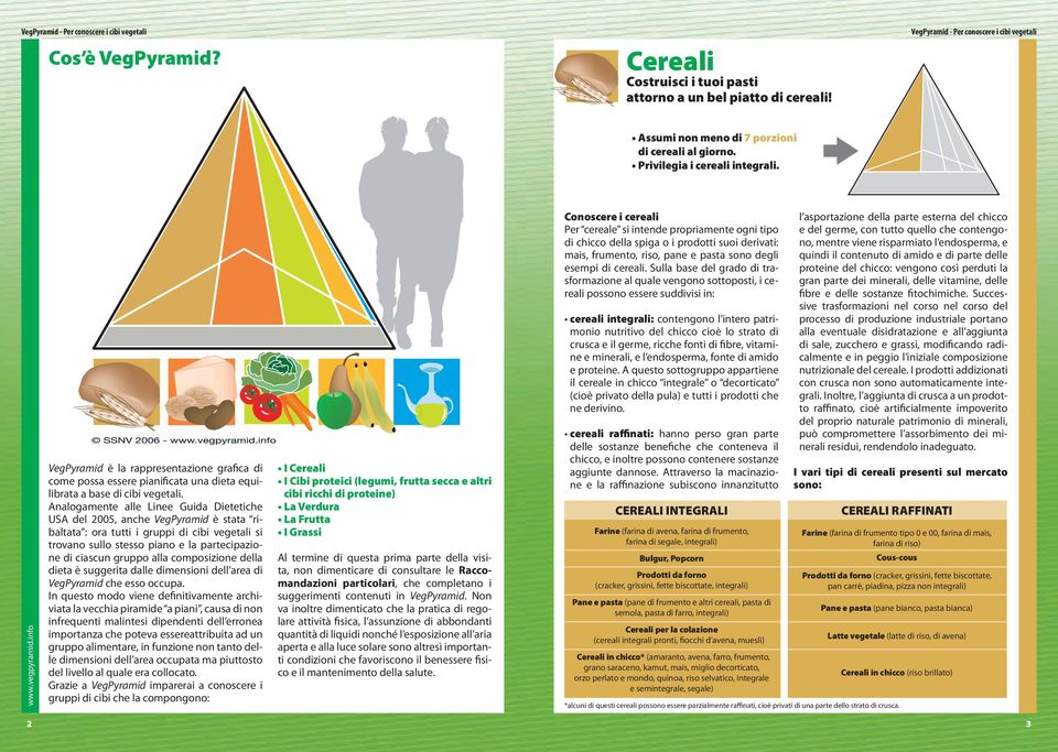 Analogamente alle Linee Guida Dietetiche USA del 2005, anche VegPyramid è stata ribaltata : ora tutti i gruppi di cibi vegetali si trovano sullo stesso piano e la partecipazione di ciascun gruppo