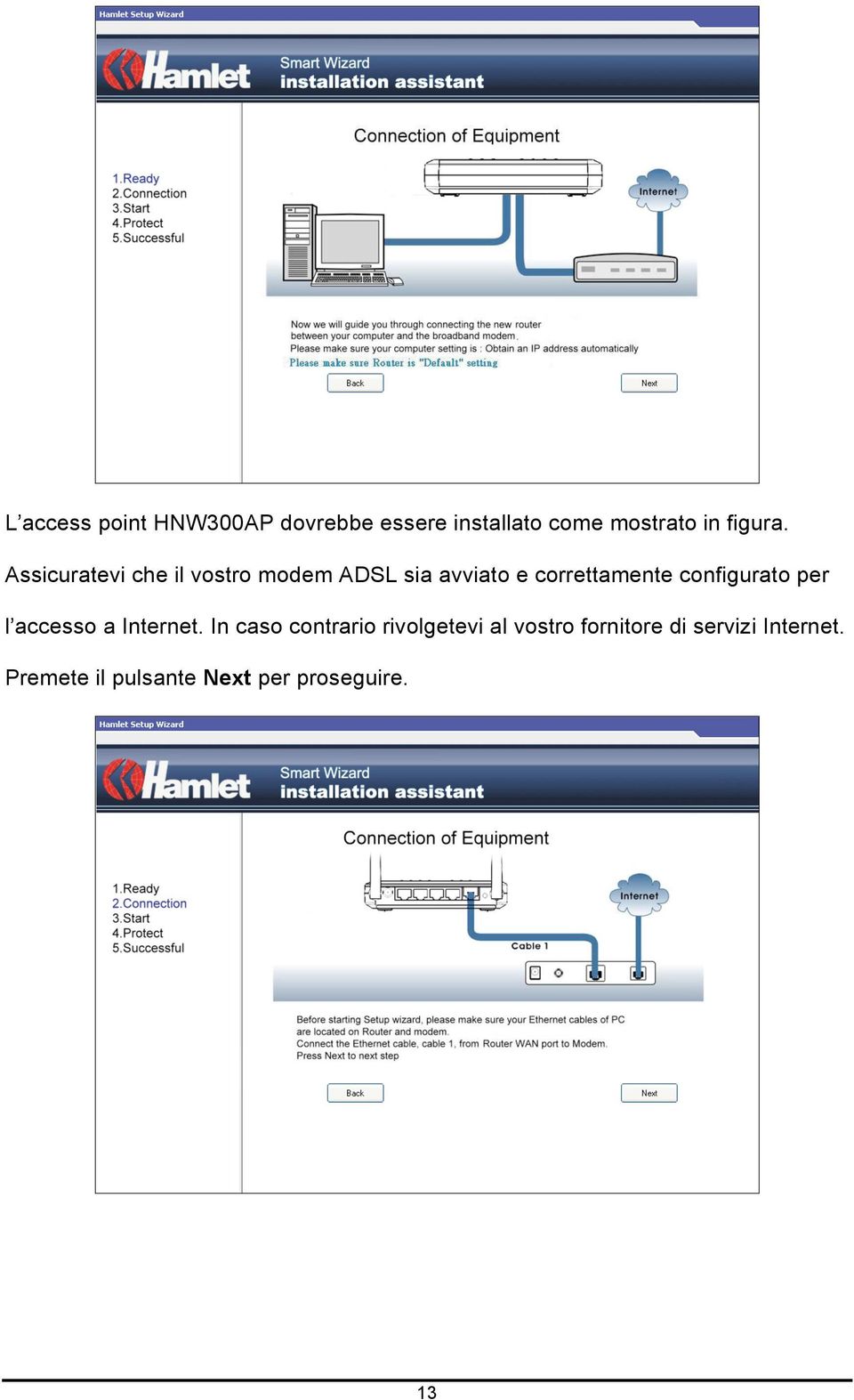 Assicuratevi che il vostro modem ADSL sia avviato e correttamente