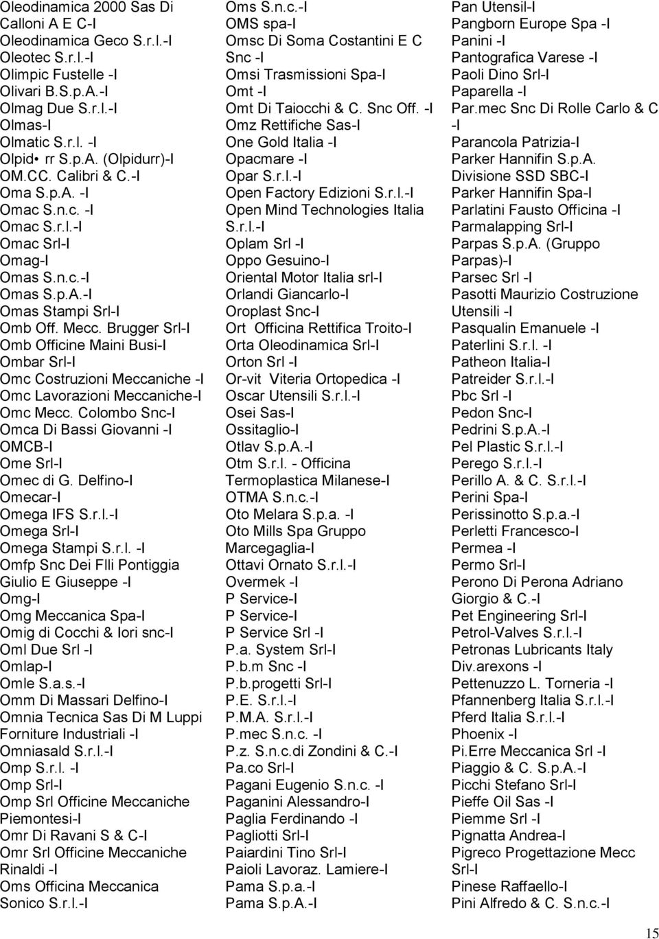 Brugger Srl- Omb Officine Maini Busi- Ombar Srl- Omc Costruzioni Meccaniche - Omc Lavorazioni Meccaniche- Omc Mecc. Colombo Snc- Omca Di Bassi Giovanni - OMCB- Ome Srl- Omec di G.