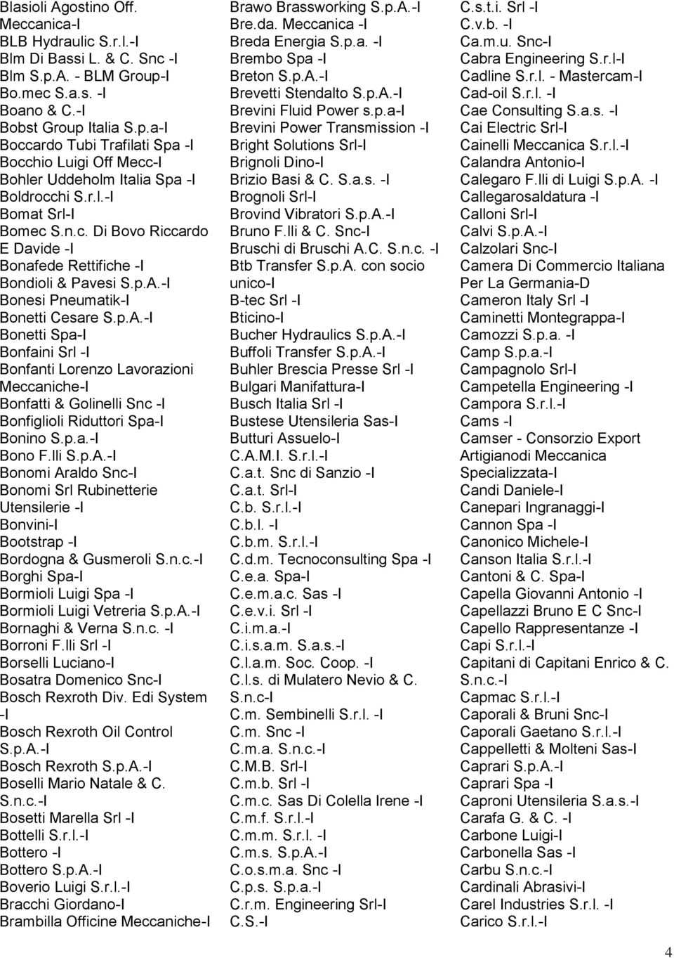- Bonesi Pneumatik- Bonetti Cesare S.p.A.- Bonetti Spa- Bonfaini Srl - Bonfanti Lorenzo Lavorazioni Meccaniche- Bonfatti & Golinelli Snc - Bonfiglioli Riduttori Spa- Bonino S.p.a.- Bono F.lli S.p.A.- Bonomi Araldo Snc- Bonomi Srl Rubinetterie Utensilerie - Bonvini- Bootstrap - Bordogna & Gusmeroli S.