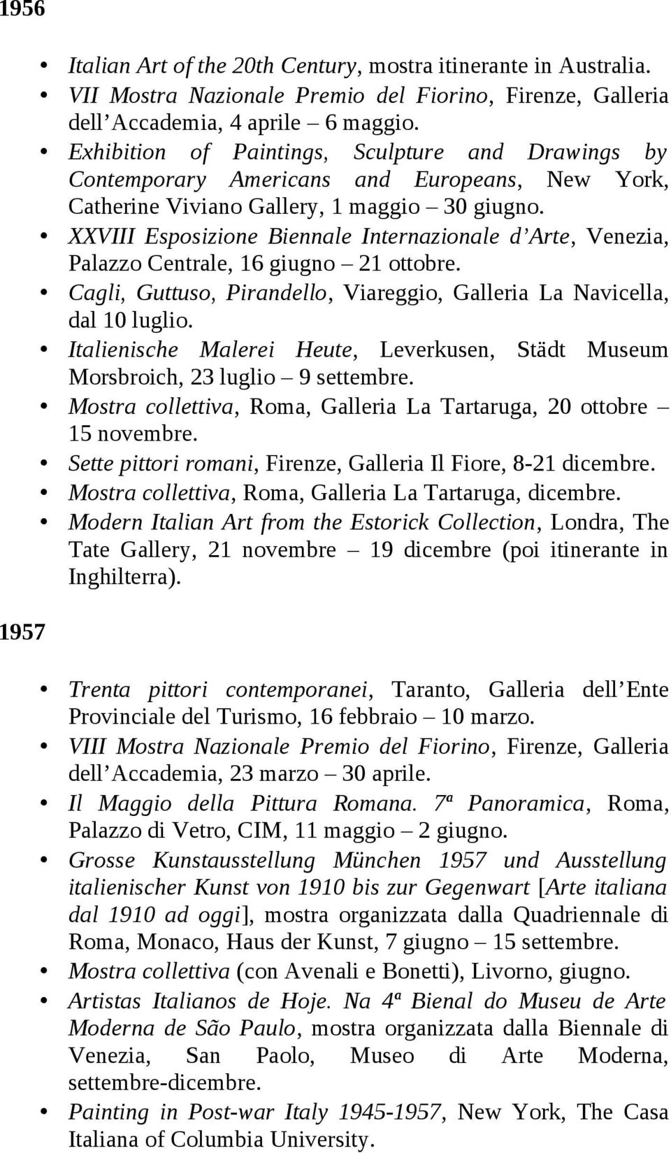 XXVIII Esposizione Biennale Internazionale d Arte, Venezia, Palazzo Centrale, 16 giugno 21 ottobre. Cagli, Guttuso, Pirandello, Viareggio, Galleria La Navicella, dal 10 luglio.
