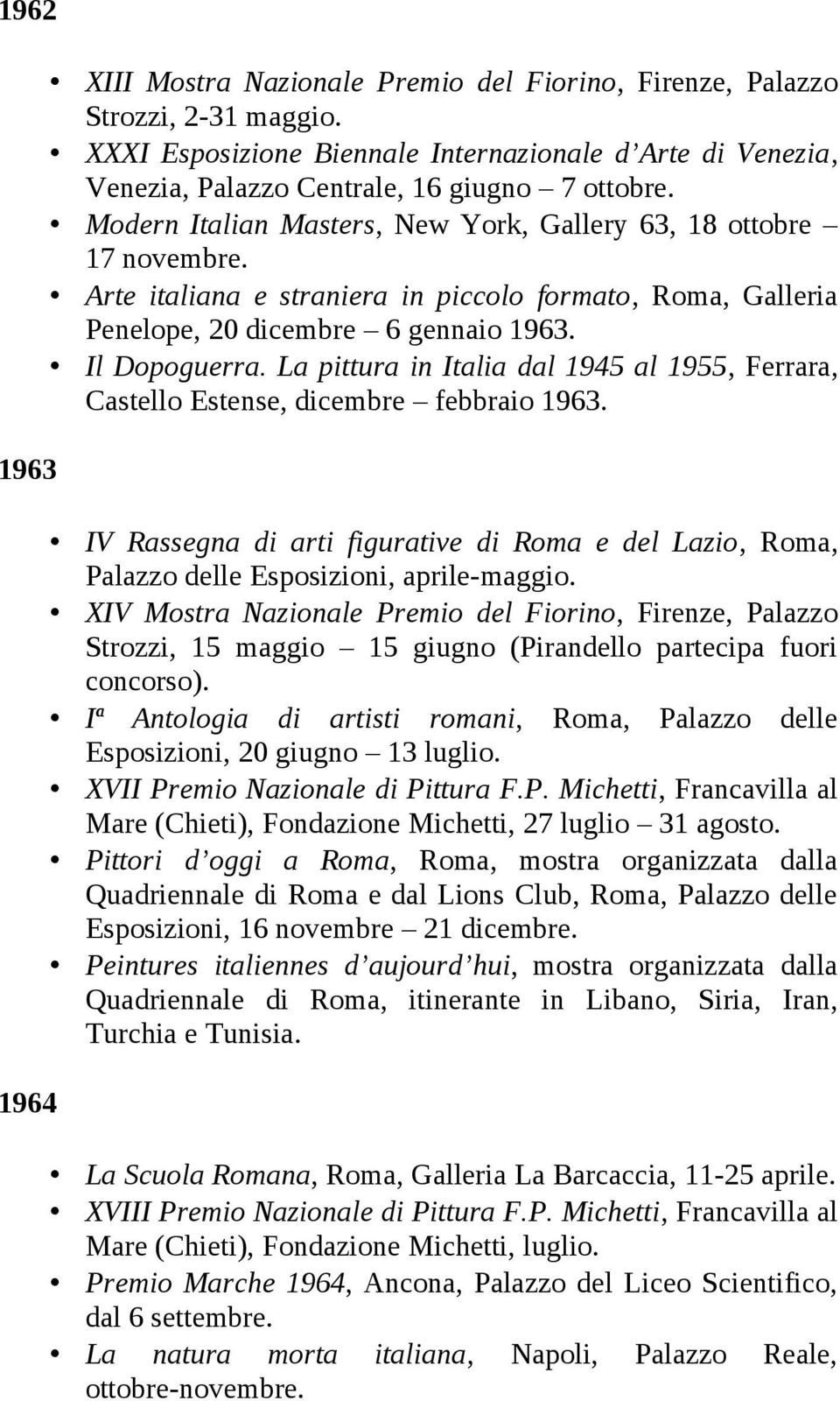 Arte italiana e straniera in piccolo formato, Roma, Galleria Penelope, 20 dicembre 6 gennaio 1963. Il Dopoguerra.