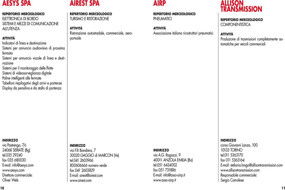 da stallo di partenza AIREST SPA Turismo e ristorazione Ristorazione autostradale, commerciale, aeroportuale AIRP PNEUMATICI Associazione italiana ricostruttori pneumatici ALLISON TRANSMISSION