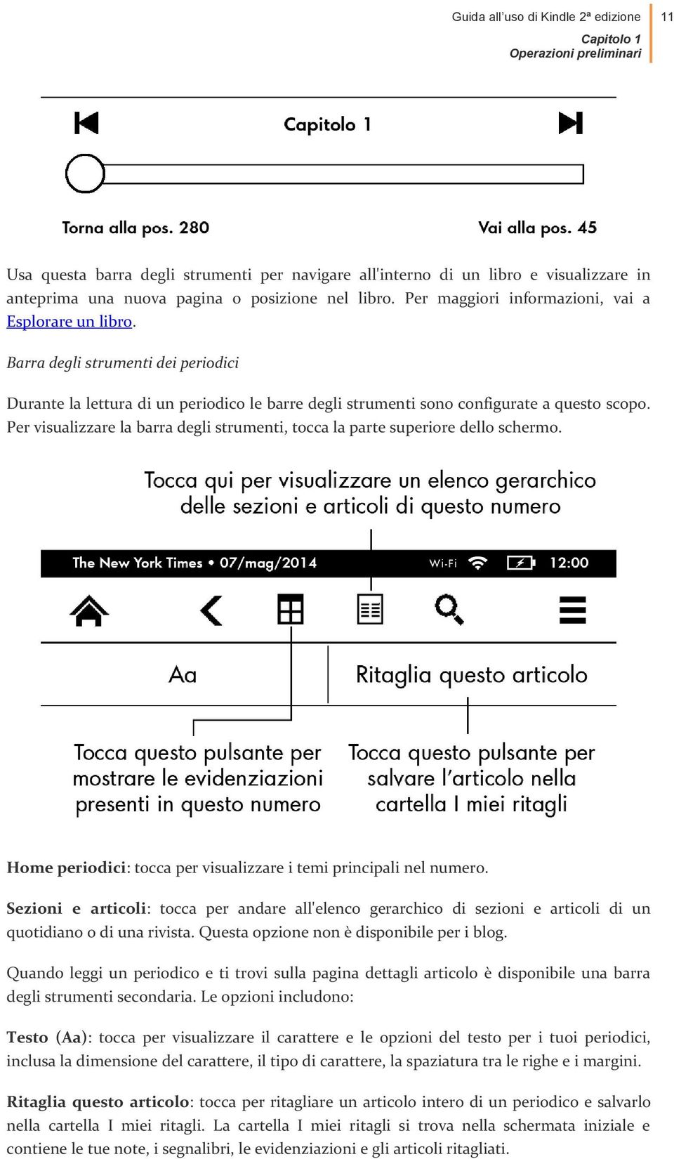 Per visualizzare la barra degli strumenti, tocca la parte superiore dello schermo. Home periodici: tocca per visualizzare i temi principali nel numero.