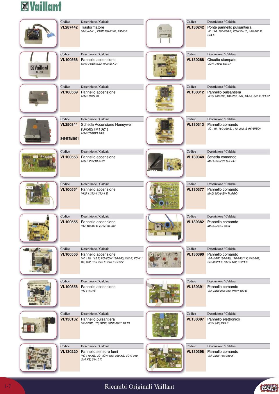 SO 27 VL100569 Pannello accensione MAG 19/24 XI VL130312 Pannello pulsantiera VCW 180-280, 182-282, 244, 24-10, 240 E SO 27 VL250344 S4565TM1021 Scheda Accensione Honeywell (S4565TM1021) MAG TURBO