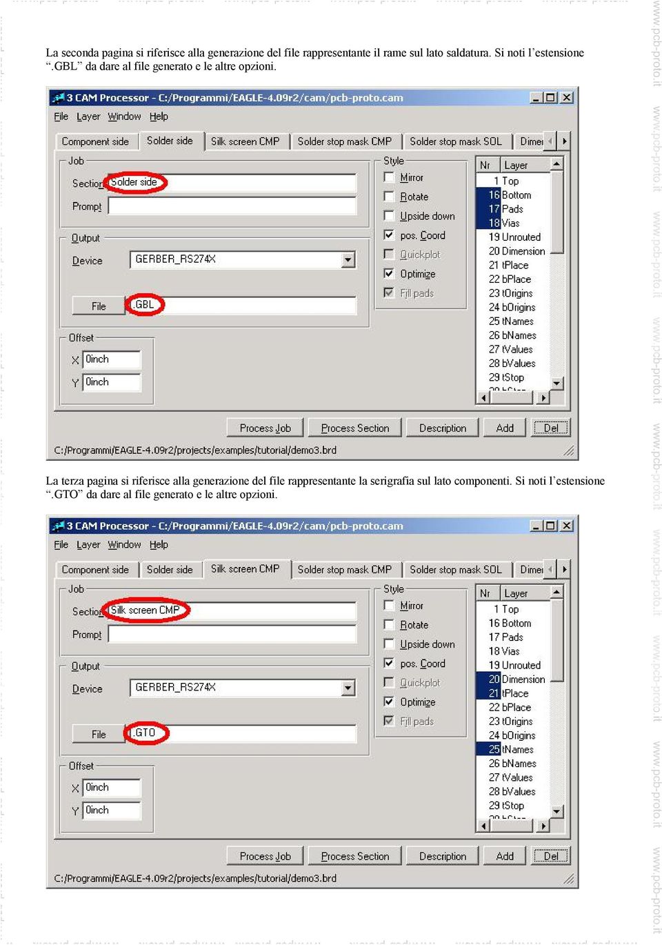 La terza pagina si riferisce alla generazione del file rappresentante la serigrafia