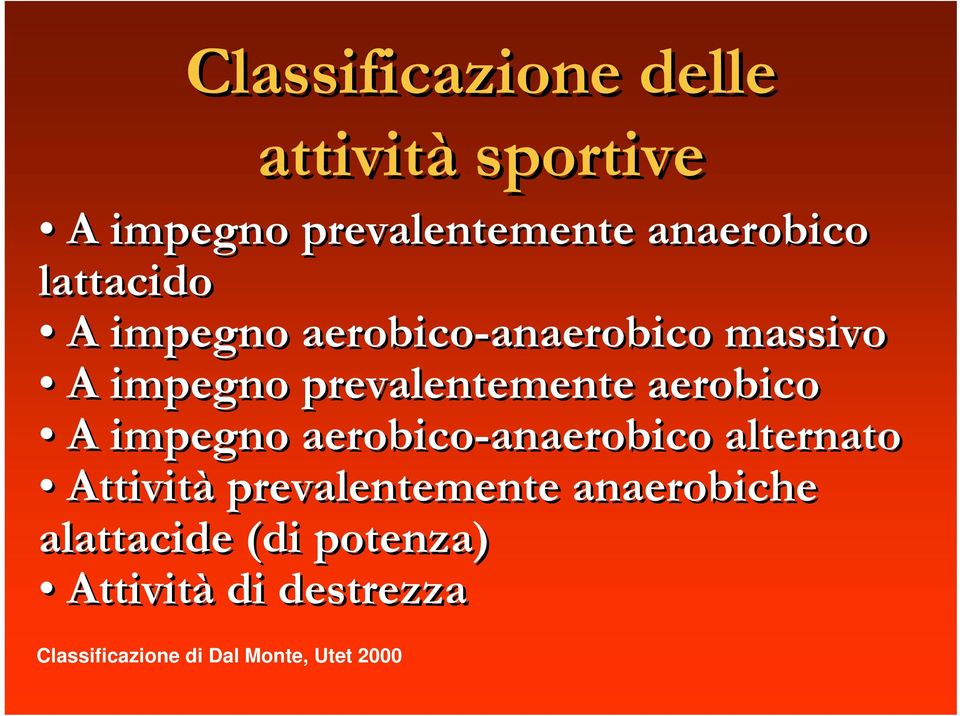 aerobico A impegno aerobico-anaerobico alternato Attività prevalentemente