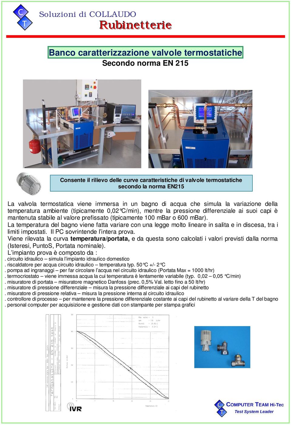 prefissato (tipicamente 100 mbar o 600 mbar). La temperatura del bagno viene fatta variare con una legge molto lineare in salita e in discesa, tra i limiti impostati. Il PC sovrintende l intera prova.