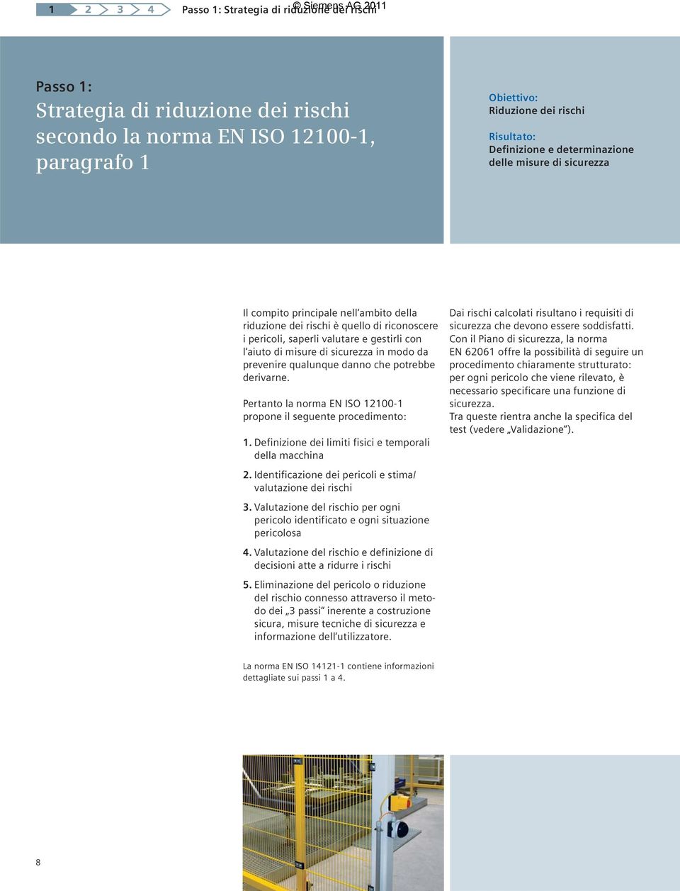 sicurezza in modo da prevenire qualunque danno che potrebbe derivarne. Pertanto la norma EN ISO 12100-1 propone il seguente procedimento: 1. Definizione dei limiti fisici e temporali della macchina 2.