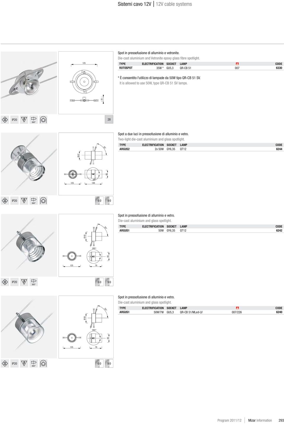 25 360 28 20 Spot a due luci in pressofusione di alluminio e vetro. Two-light die-cast aluminium and glass spotlight.