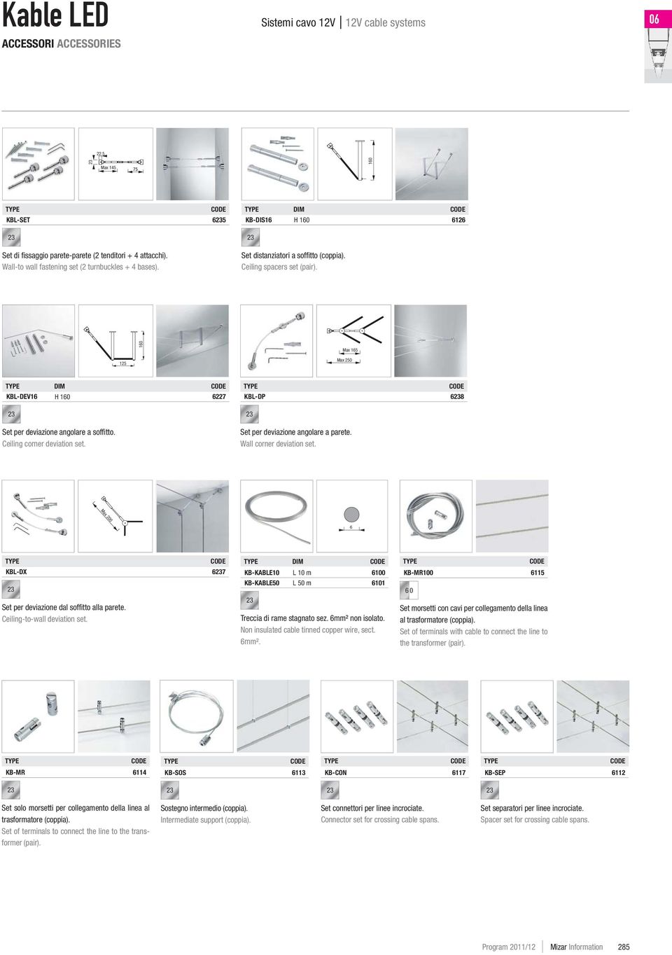 160 Max 165 Max 250 DIM KBL-DEV16 H 160 6227 Set per deviazione angolare a soffi tto. Ceiling corner deviation set. KBL-DP 68 Set per deviazione angolare a parete. Wall corner deviation set.