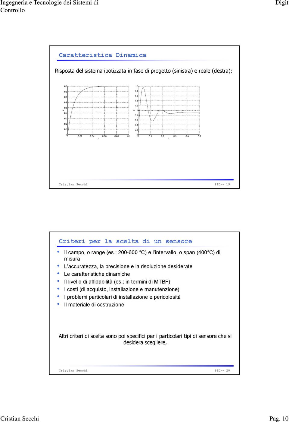 : 200-600 C) e l intervallo, o span (400 C) di misura L accuratezza, la precisione e la risoluzione desiderate Le caratteristiche dinamiche Il livello di