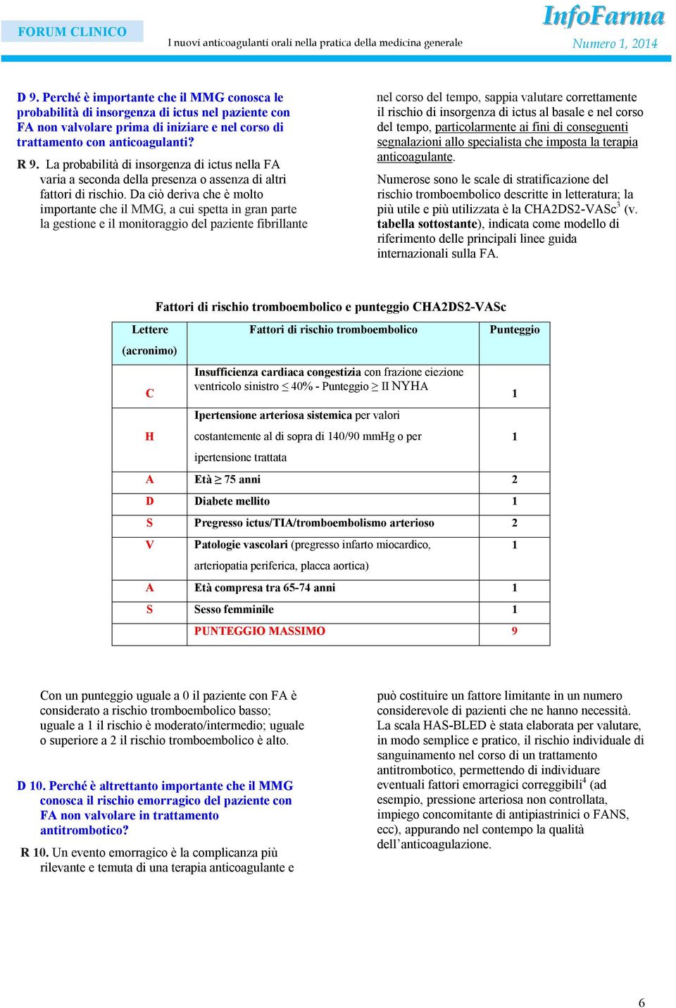 La probabilità di insorgenza di ictus nella FA varia a seconda della presenza o assenza di altri fattori di rischio.