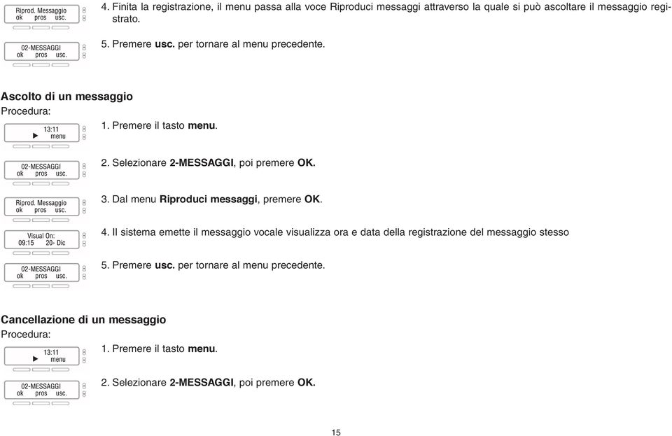 Messaggio Visual On: 09:15 20- Dic 02-MESSAGGI 3. Dal Riproduci messaggi, premere OK. 4.