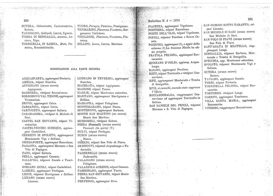 .. ' Lecce Tarant 2-4 - 2960 Monte San Martino..... Macerata Macerata 2 4-2957 Nisida :...,. Napoli Pozzuoli 2 4-2964 Nusco..... Avellino S.