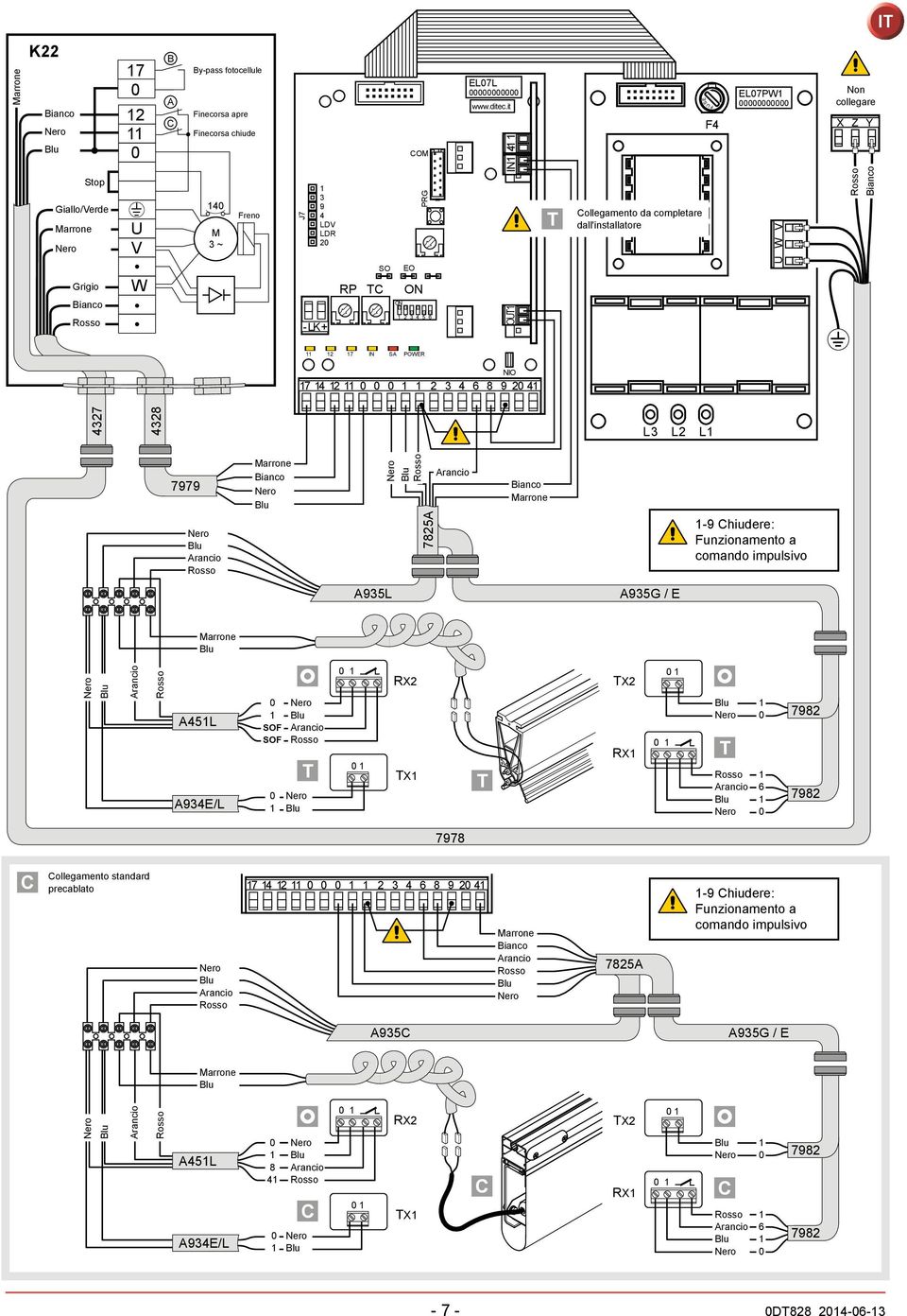 it 4 IN OU ollegamento da completare dall'installatore FUSE F4 EL7PW U W V Non collegare X Z Y Bianco 2 7 IN SA POWER NIO 7 4 2 2 3 4 6 8 9 2 4 4327 4328 L3 L2 L 7979 Marrone