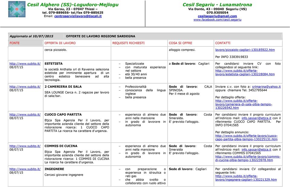 Specializzate con maturata esperienza nel settore età 30/40 anni bella presenza a Sede di lavoro: Cagliari offertelavoro/estetista-cagliari-130228084.