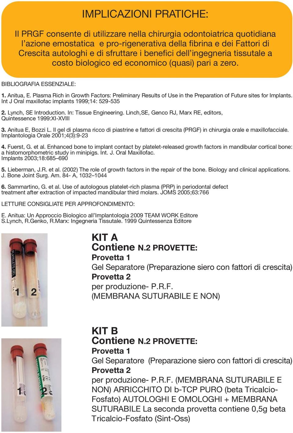 Plasma Rich in Growth Factors: Preliminary Results of Use in the Preparation of Future sites for Implants. Int J Oral maxillofac implants 1999;14: 529-535 2. Lynch, SE Introduction.