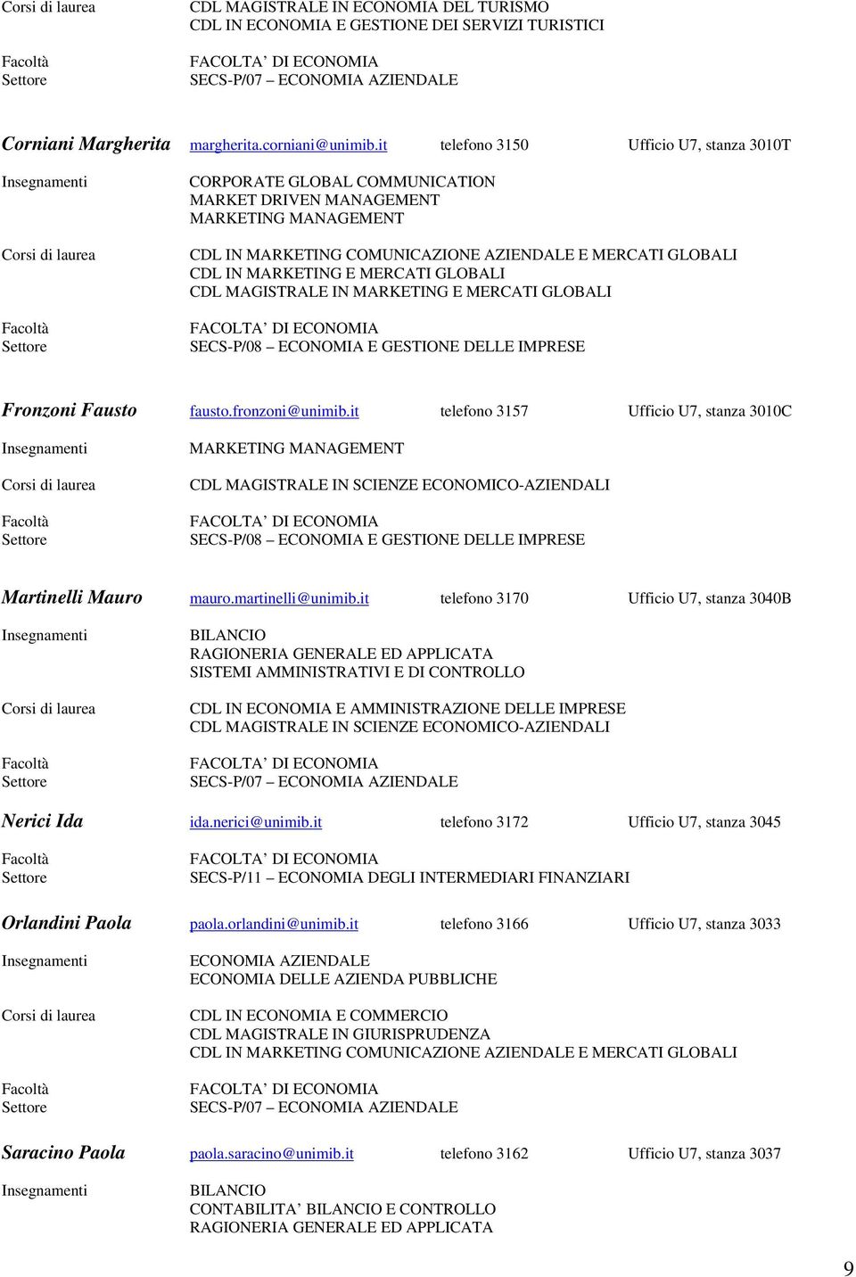 MERCATI GLOBALI CDL MAGISTRALE IN MARKETING E MERCATI GLOBALI SECS-P/08 ECONOMIA E GESTIONE DELLE IMPRESE Fronzoni Fausto fausto.fronzoni@unimib.